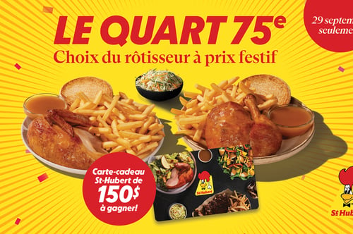 Concours Rythme FM 105,7 Gagnez 150$ chez St-Hubert!