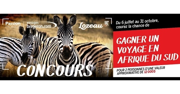 Concours Gagnez un voyage pour deux personnes en Afrique du Sud! Concours Gagnez un voyage pour deux personnes en Afrique du Sud!