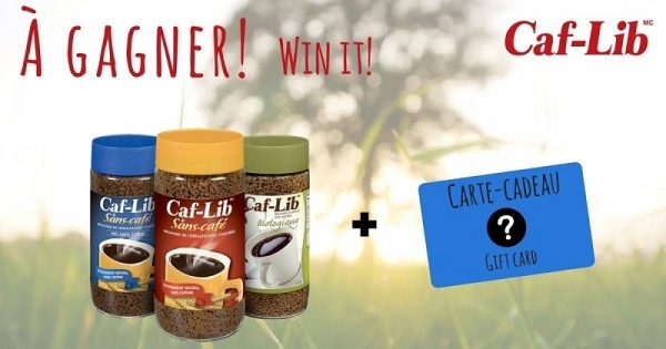 Concours Gagnez un assortiment de produits Caf-Lib + une carte-cadeau de 25$ dans une pharmacie de VOTRE choix! Concours Gagnez un assortiment de produits Caf-Lib + une carte-cadeau de 25$ dans une pharmacie de VOTRE choix!