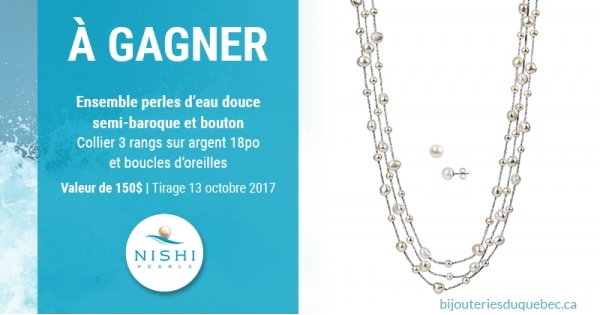 Concours Gagnez ce collier 3 rangs sur argent 18po et les boucles d’oreilles assorties! Concours Gagnez ce collier 3 rangs sur argent 18po et les boucles d’oreilles assorties!