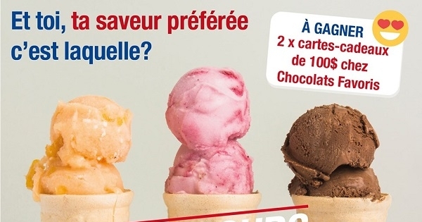 Concours Gagnez une des 2 cartes-cadeaux Chocolats Favoris d'une valeur de 100$ chacune! Concours Gagnez une des 2 cartes-cadeaux Chocolats Favoris d'une valeur de 100$ chacune!