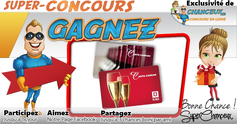 CONCOURS EXCLUSIF - Concours Gagnez une Carte-Cadeau SAQ de 50$