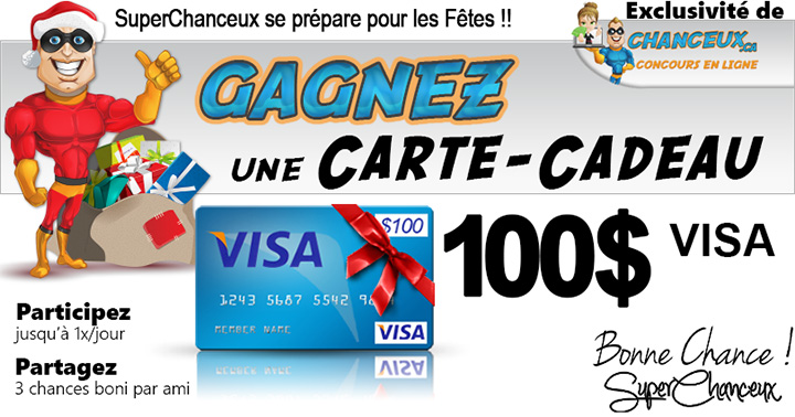 CONCOURS EXCLUSIF - Concours Gagnez une Carte-Cadeau VISA de 100$