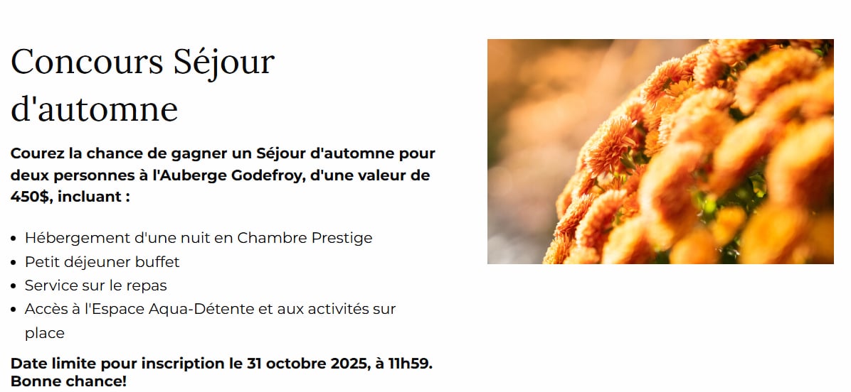Concours Gagner un Séjour d'automne pour deux personnes à l'Auberge Godefroy