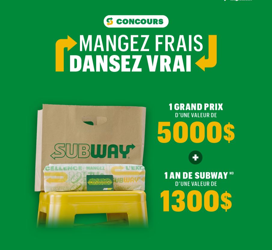 Concours Gagnez 5000$ et un an de Subway!