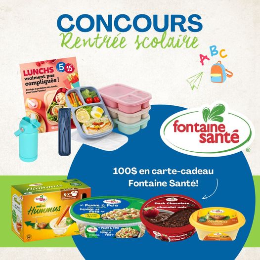 Concours Gagnez ces accessoires pour la boîte à lunch ainsi qu'une carte-cadeau de 100$ de produits Fontaine Santé