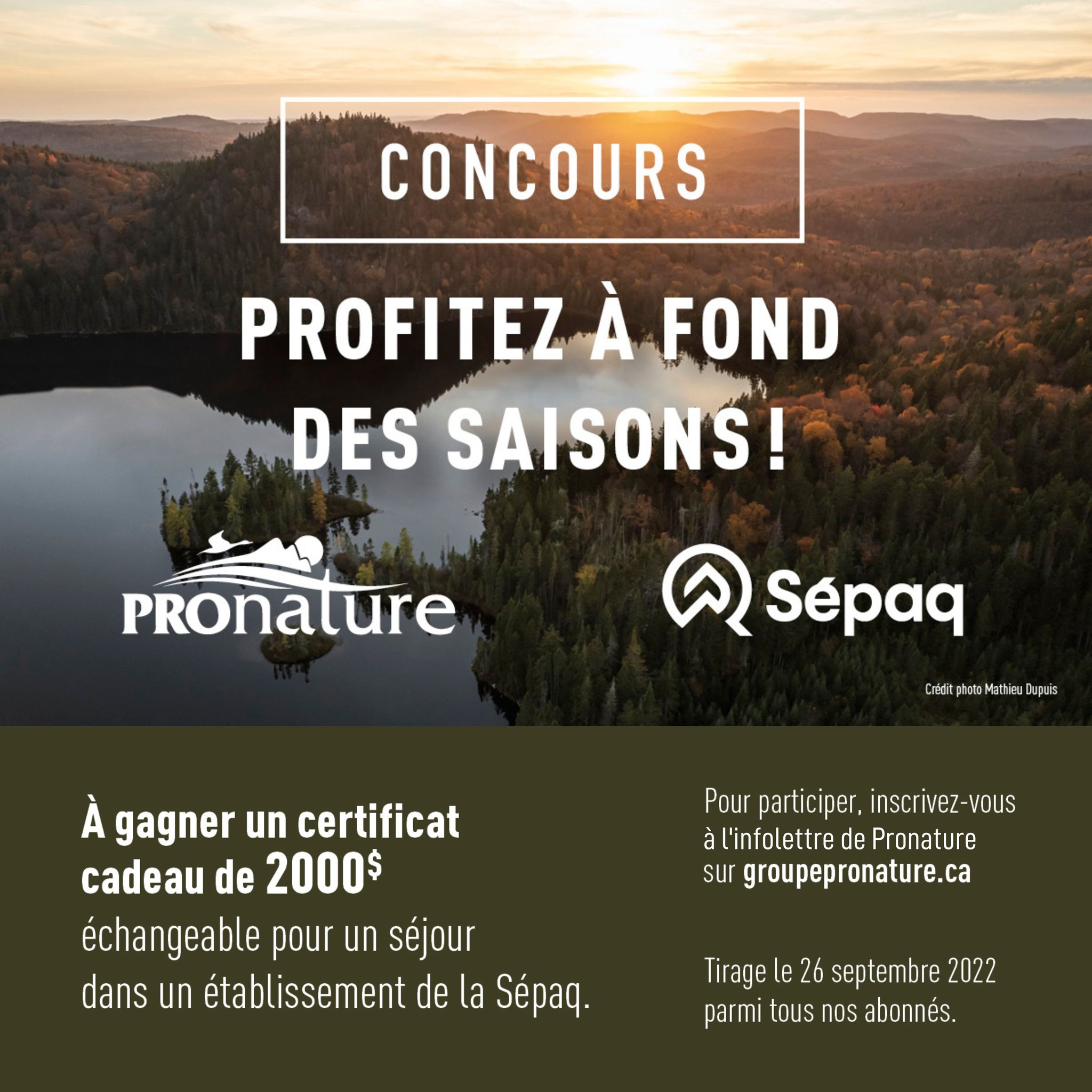 Concours Gagnez un certificat cadeau de 2000$ échangeable pour un séjour dans un établissement de la Sépaq! Concours Gagnez un certificat cadeau de 2000$ échangeable pour un séjour dans un établissement de la Sépaq!
