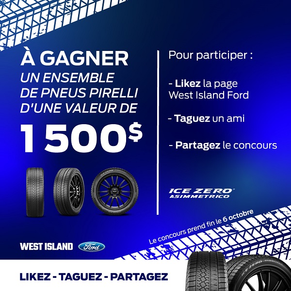 Concours Gagnez un ensemble de pneus Pirelli d'une valeur de 1500$!