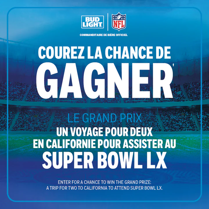 Concours Gagnez un voyage pour deux au Super Bowl LX avec Bud Light et Maxi - Plus de 15 prix à remporter!