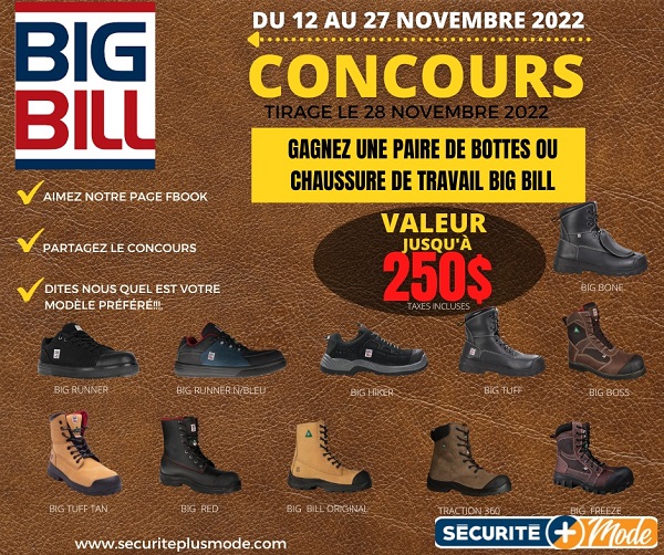 Concours Gagnez une paire de bottes ou chaussures de travail Big Bill!