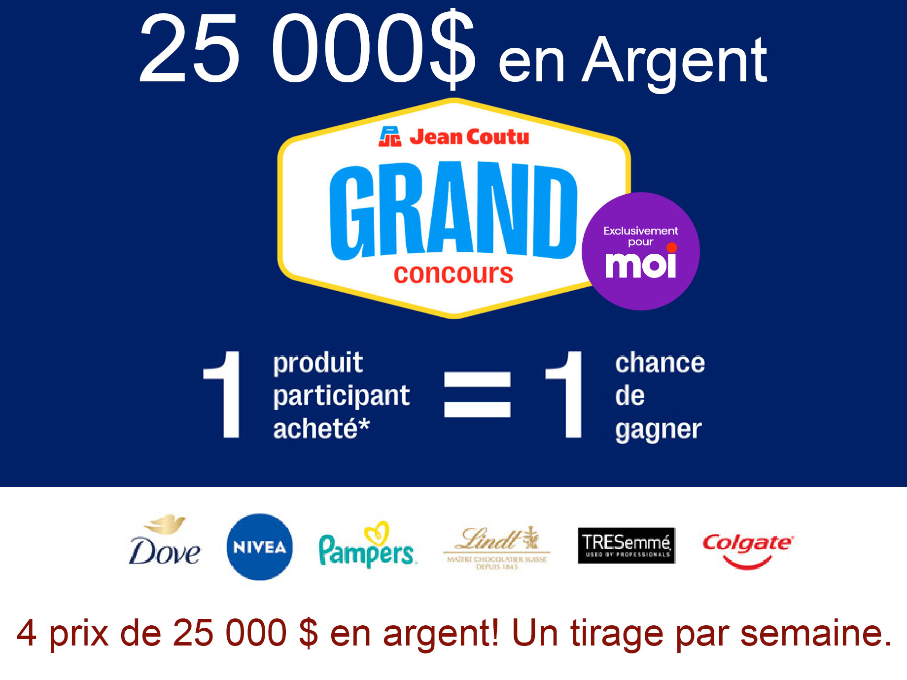 Concours Jean-Coutu - Gagnez l’un des 4 prix de 25 000 $ en argent! Un tirage par semaine.