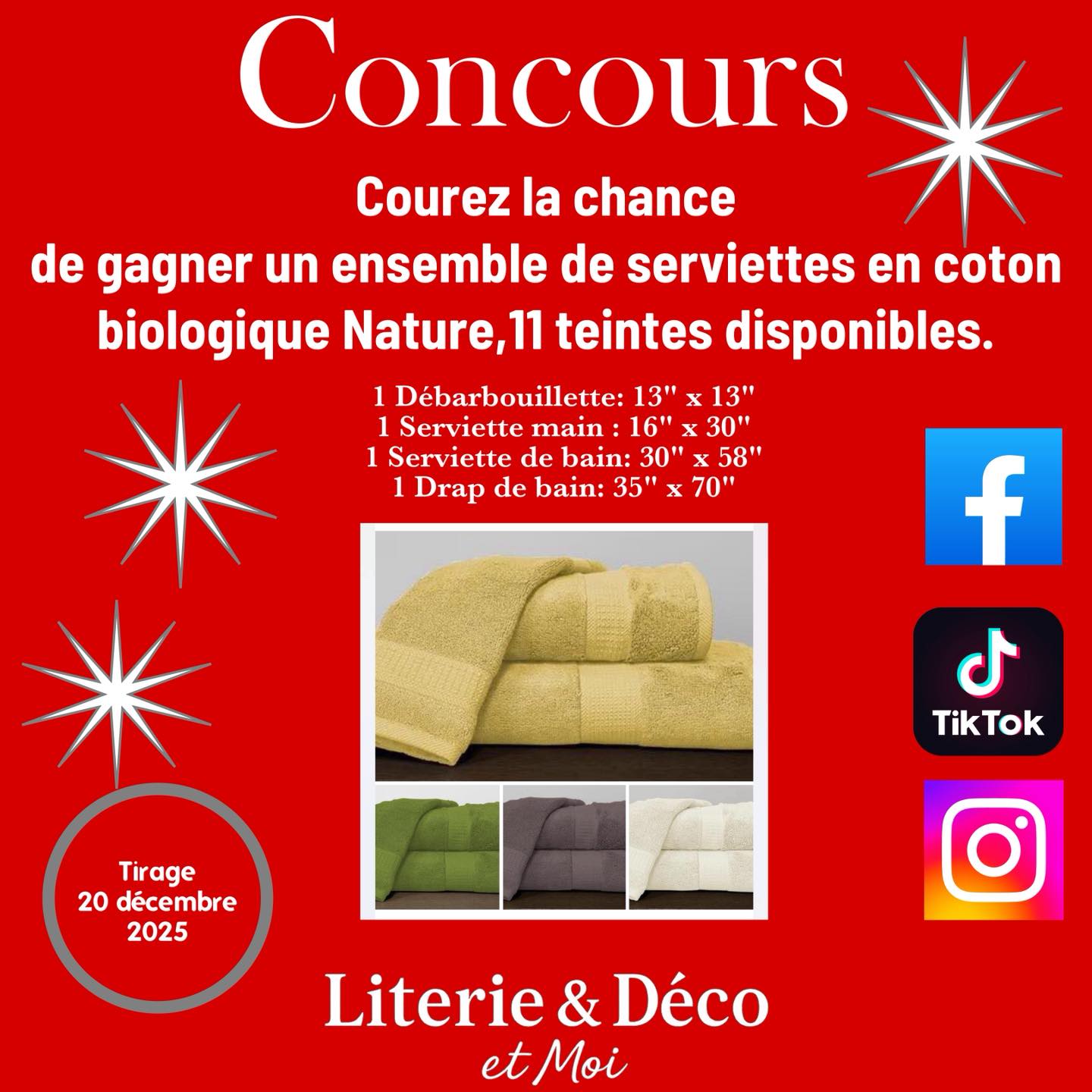 Concours Literie & Déco et moi - Ensemble de Serviettes en Coton Biologique Nature à GAGNER